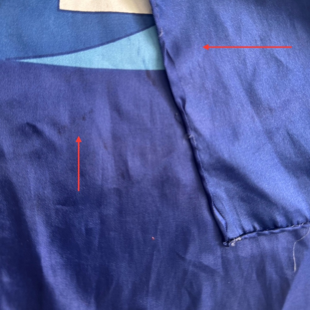 Christian Dior Vintage Silky Satin Blue Geometric Print Oblong Rectangle 44 x 14 - Picture 8 of 14